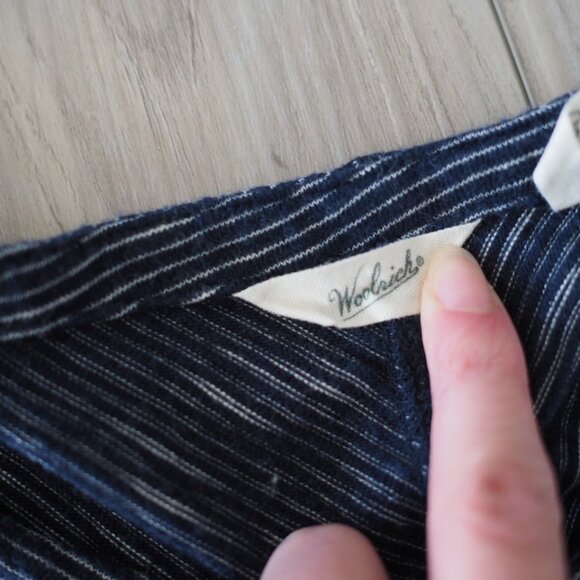 Vintage Woolrich Extra Large Drawstring Waist Navy Striped Dress 100% Cotton - Picture 8 of 13